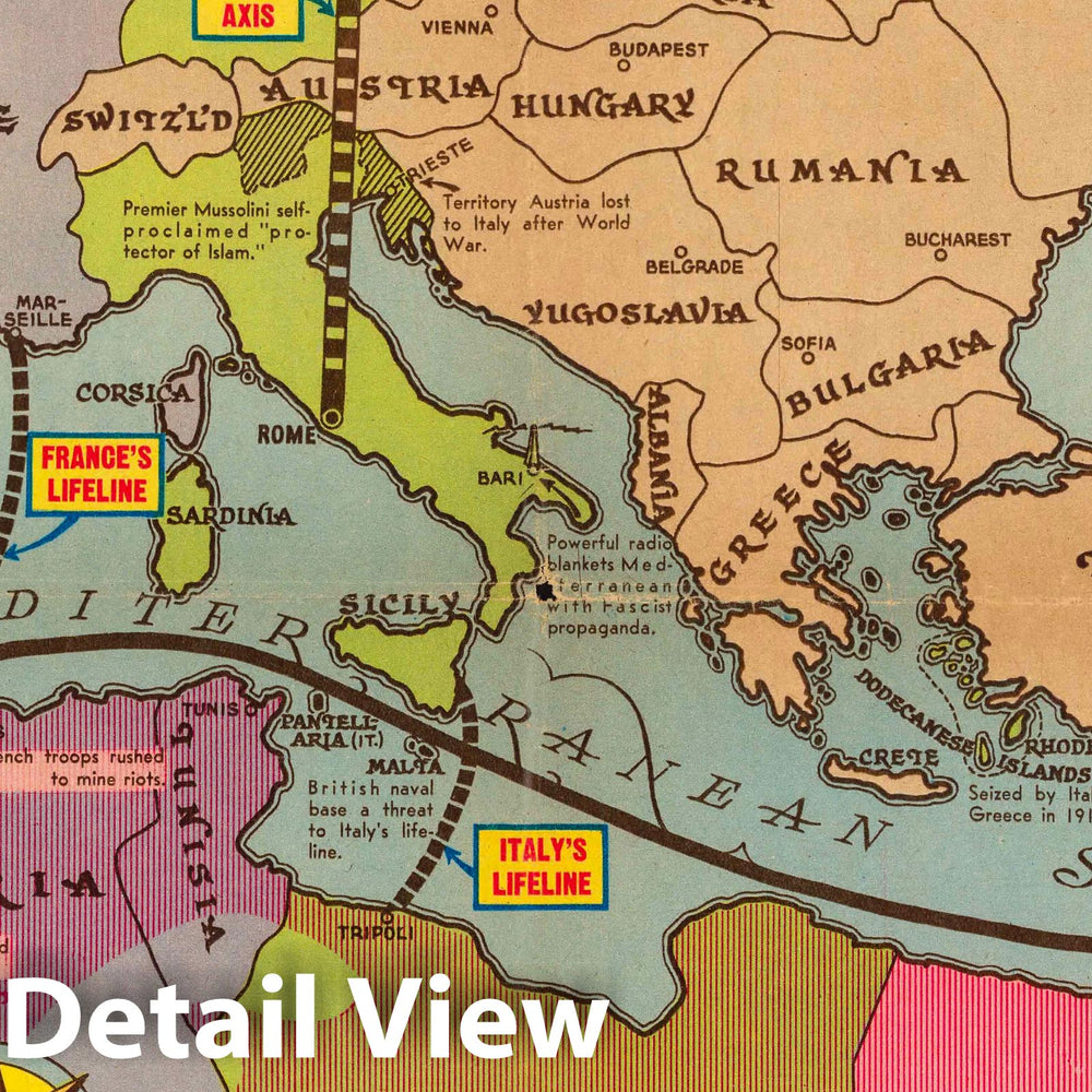 Historic Map : The fight for the Mediterranean 1936 - Vintage Wall Art