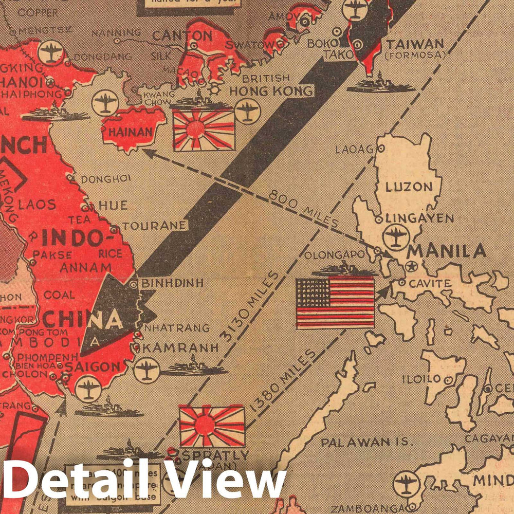 Historic Map : Pictorial review : Japan pushes into Indo-China 1941 - Vintage Wall Art