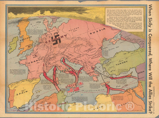 Historic Map : When Sicily is conquered, where will the Allies strike 1943 - Vintage Wall Art