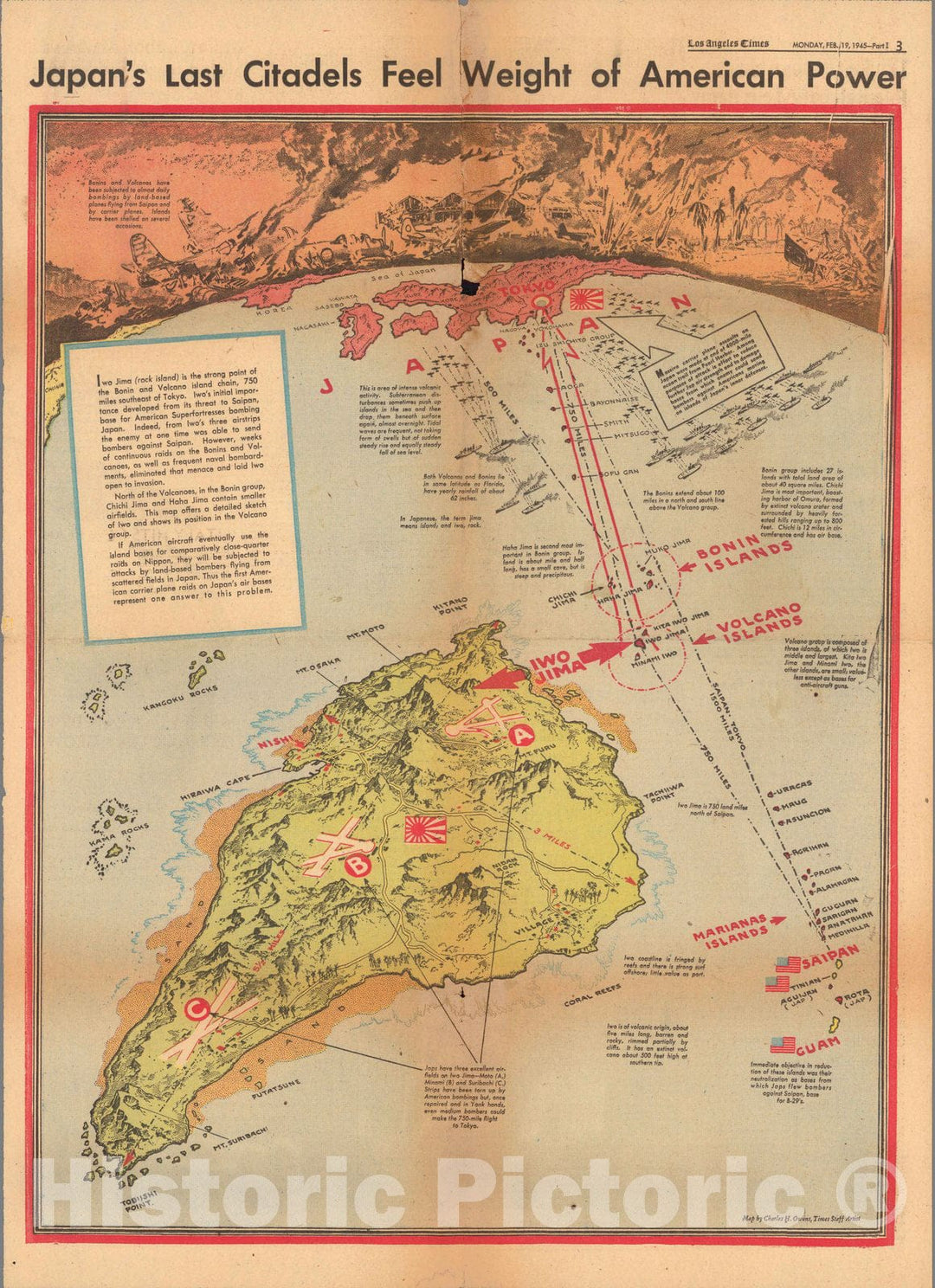 Historic Map : Japan's last citadels feel weight of American power 1945 - Vintage Wall Art