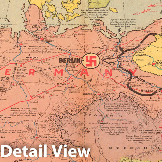 Historic Map : Two-way invasion puts Germany in tactical dilemma 1945 - Vintage Wall Art