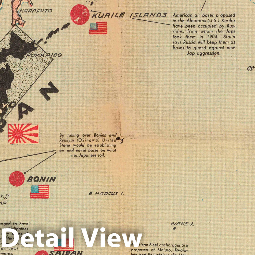 Historic Map : Will United states keep island bases to guard Pacific? 1944 - Vintage Wall Art