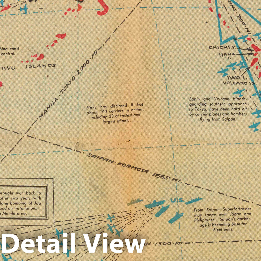 Historic Map : Pacific war sweeps to Japan's immediate islands outposts 1944 - Vintage Wall Art