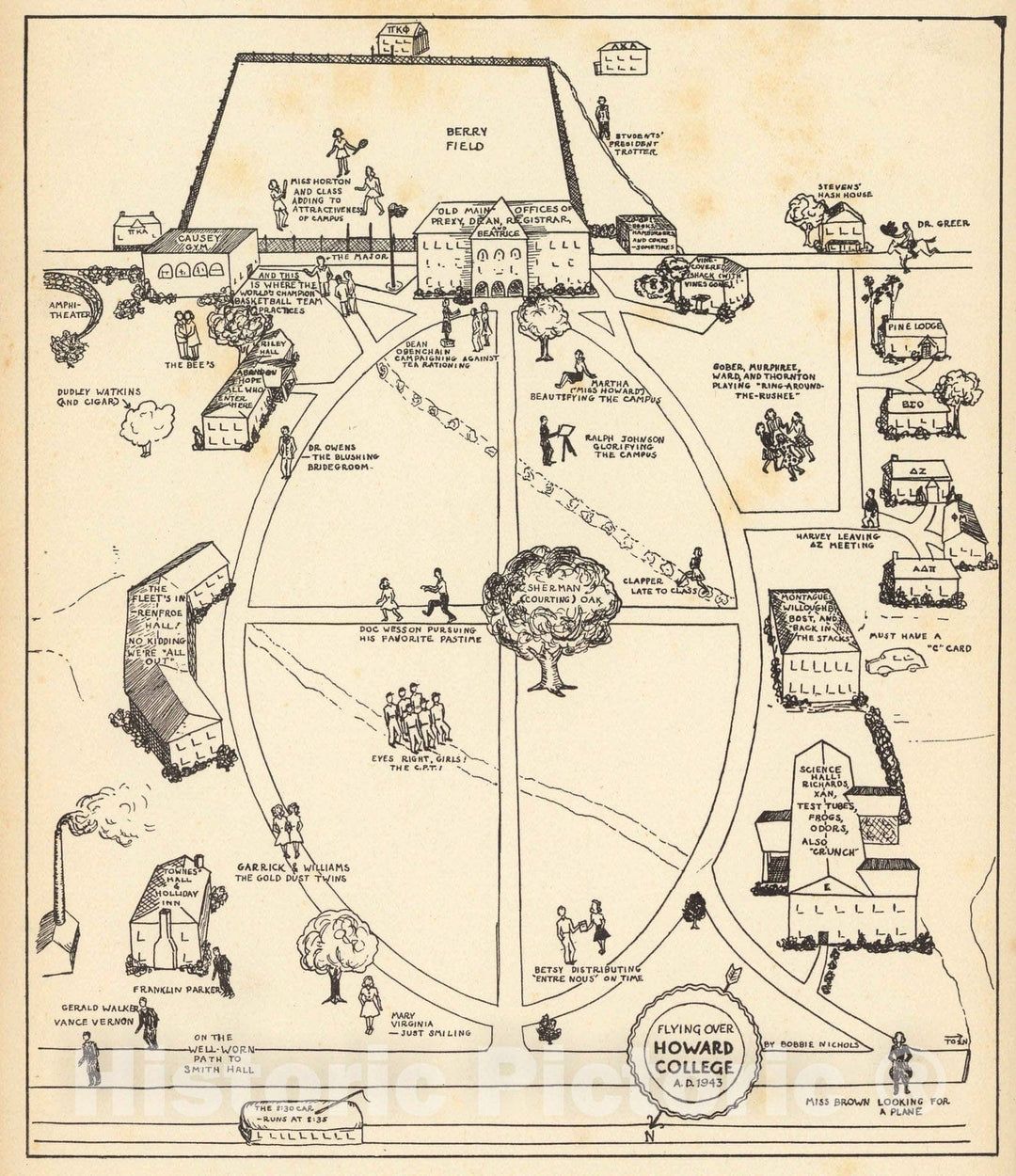 Historic Map : Flying over Howard College 1943 - Vintage Wall Art