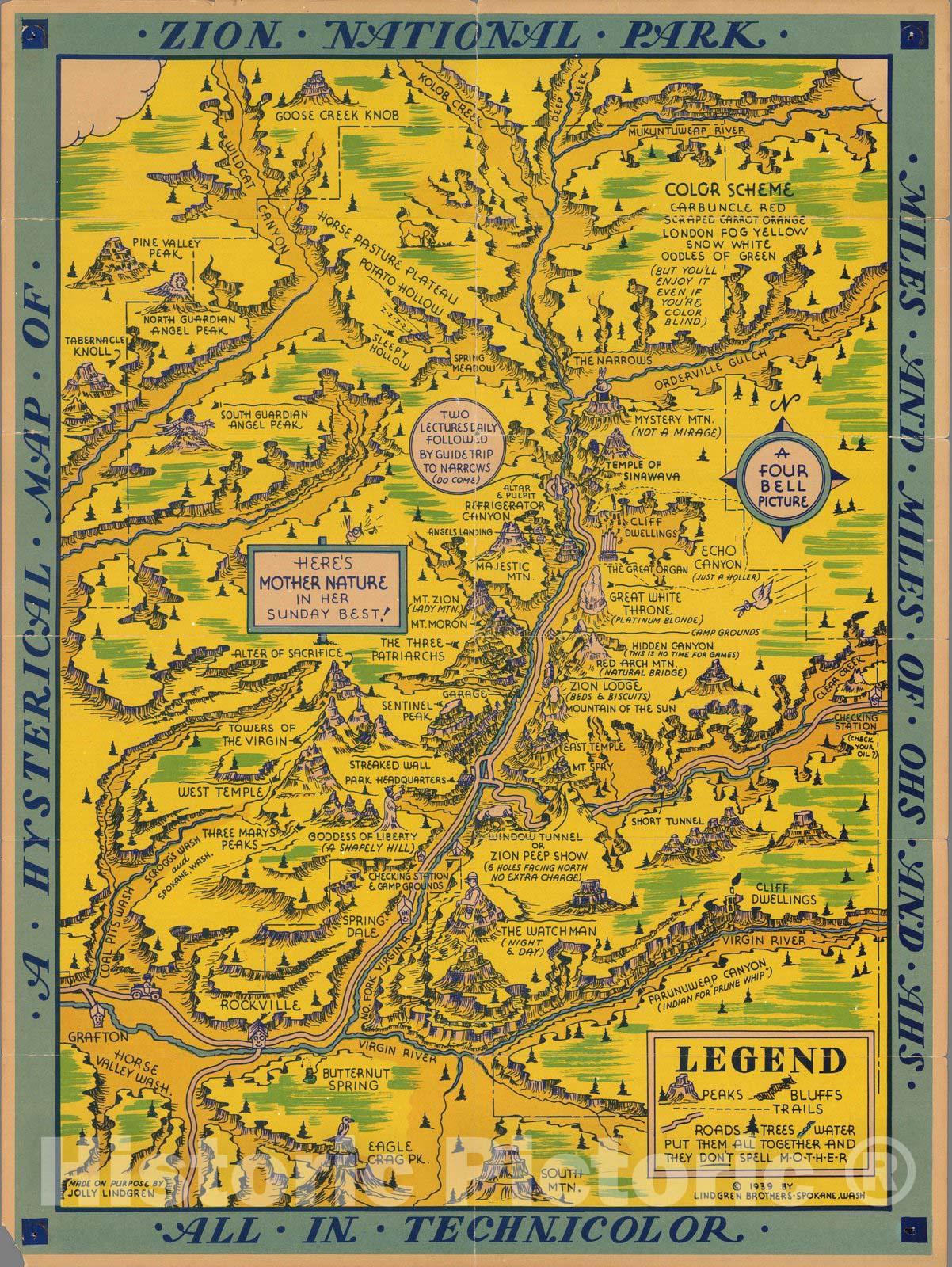 Historic Map : A histerical map of Zion National Park, 1939 - Vintage Wall Art