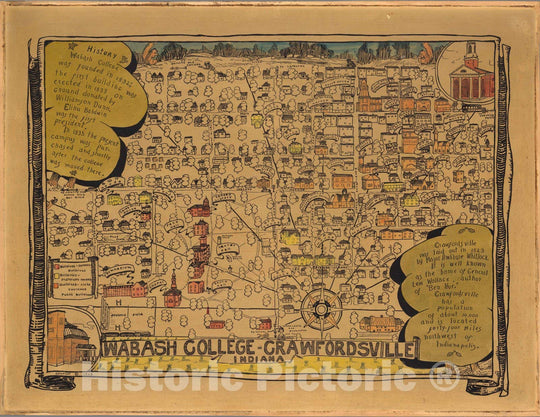 Historic Map - Wabash College - Crawfordsville Indiana 1928 - Vintage Wall Art