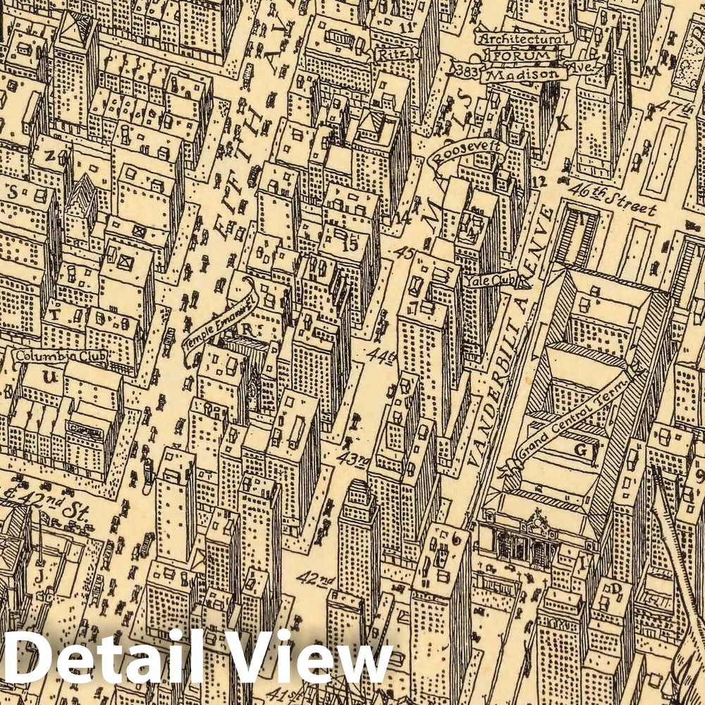 Historic Map : Architectural Manhattan centered about the office of The Architectural Forum 1925 - Vintage Wall Art