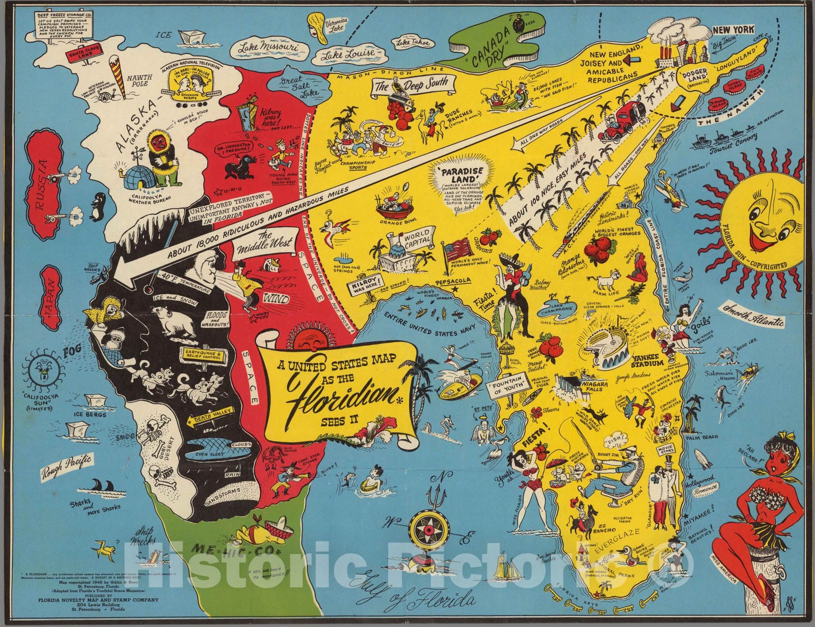 Historic Map : A United States map as the Floridian sees it, 1948 - Vintage Wall Art