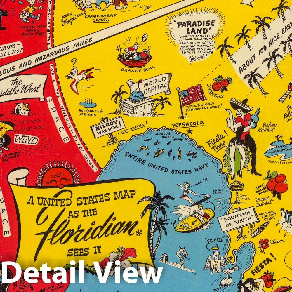 Historic Map : A United States map as the Floridian sees it, 1948 - Vintage Wall Art