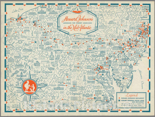 Historic Map : Howard Johnson's Landmark for Hungry Americans in the Mid-Atlantic 1959 - Vintage Wall Art