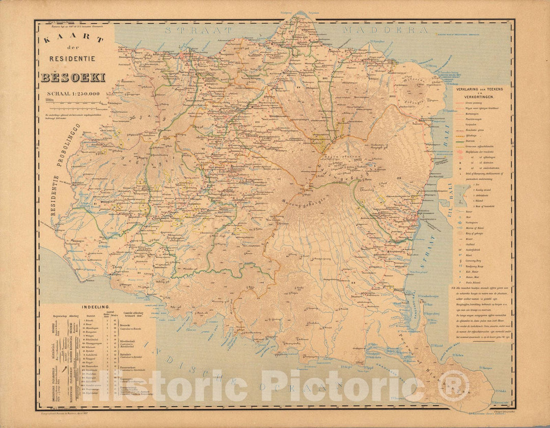 Historic Map : Indonesia, Kaart der Residentie Besoeki. 1887 , Vintage Wall Art