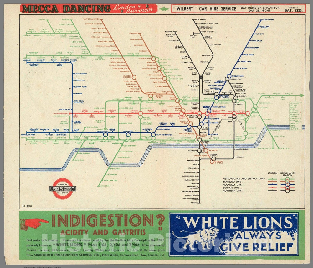 Historic Map - Pocket Map, London Underground Transport 1941 - Vintage Wall Art