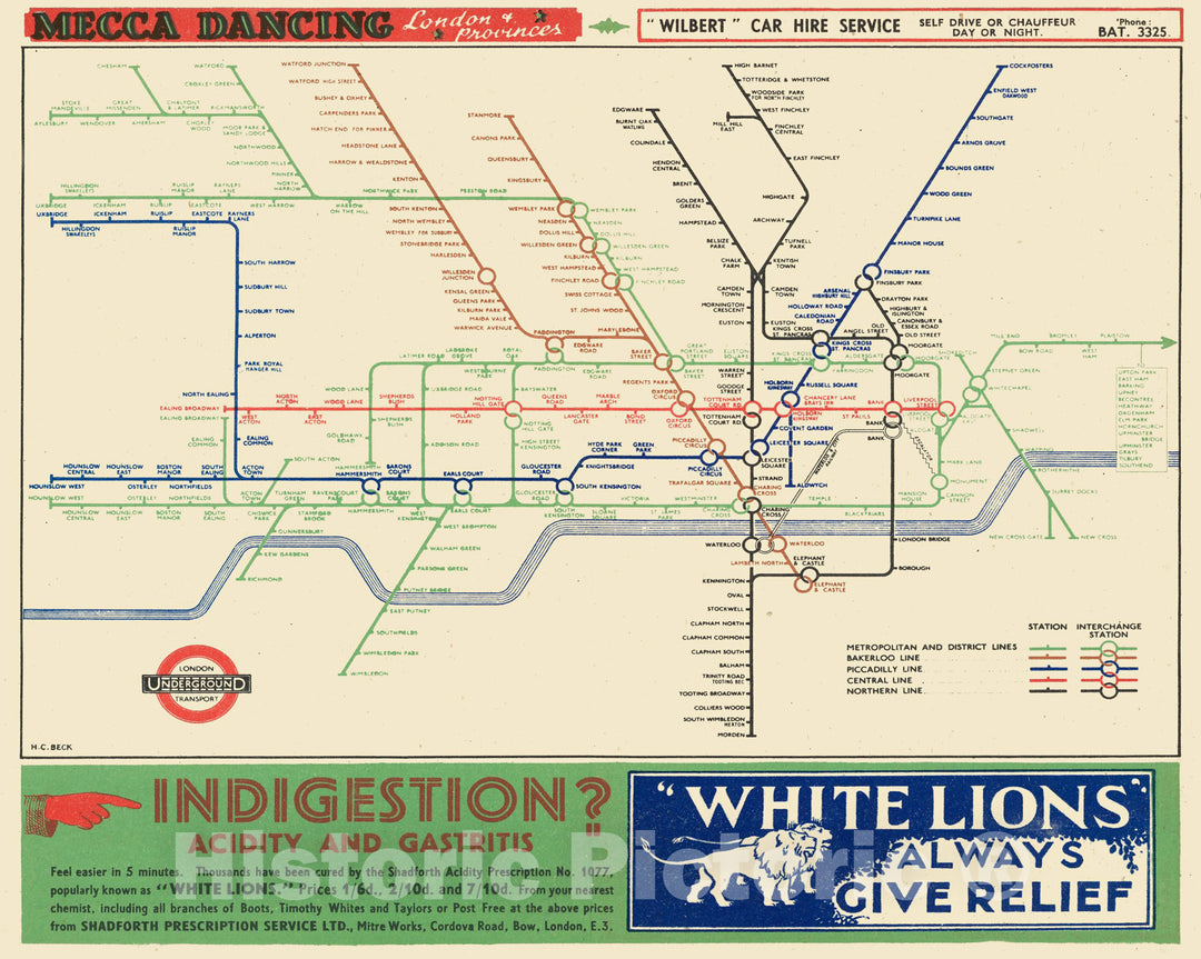 Historic Map - Pocket Map, London Underground Transport 1941 - Vintage Wall Art