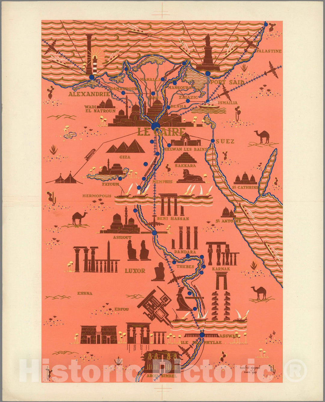 Historic Map : Egypt, Pocket Map, L'Egypte : Le pays du soleil. Moufid Sayed 1937 , Vintage Wall Art