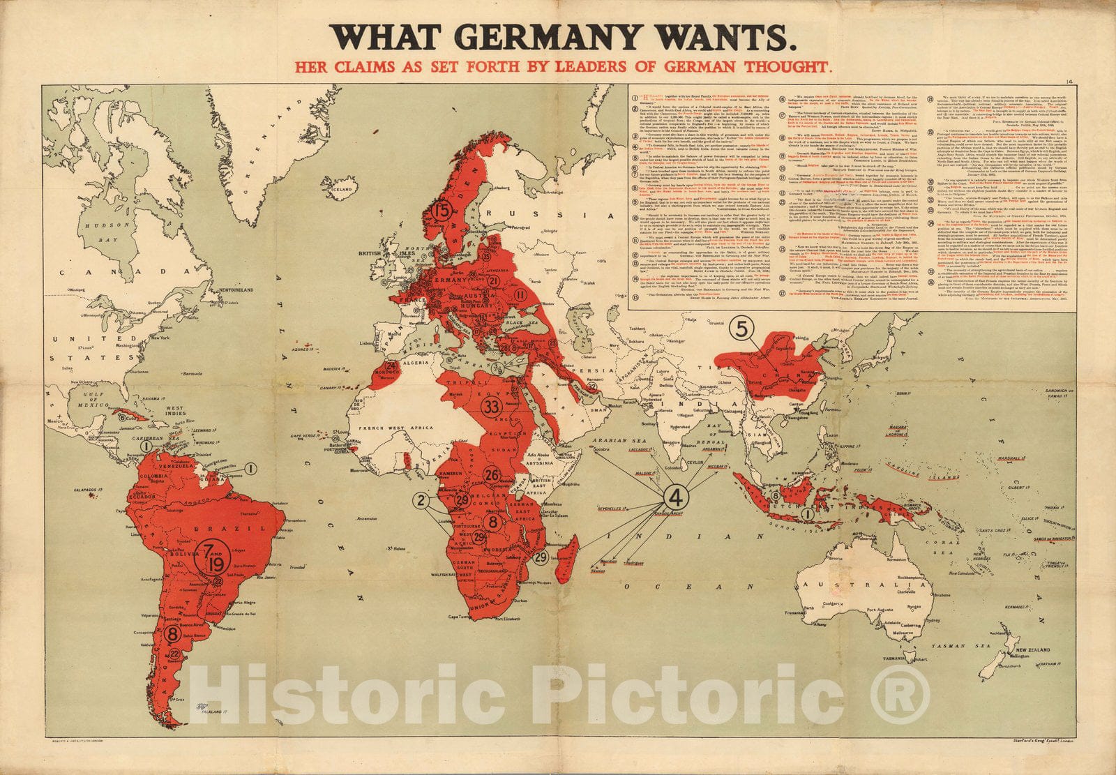 Historic Map : What Germany wants. Her claims as set forth by leaders of German thought. 1916 - Vintage Wall Art