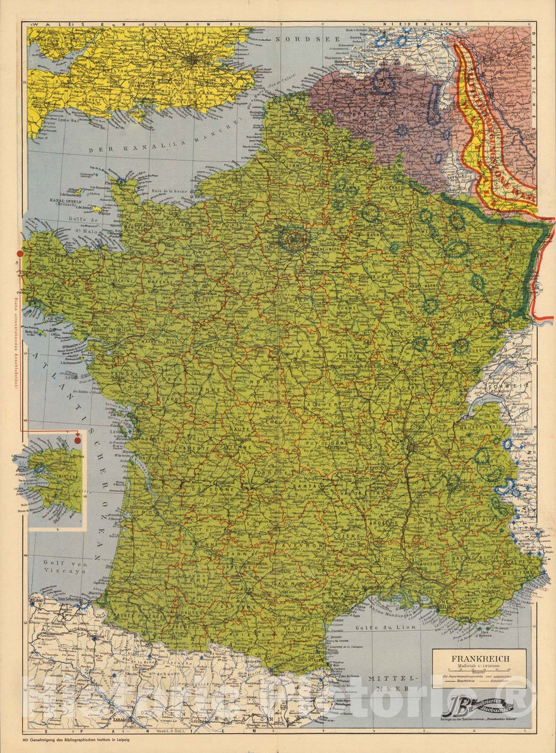 Historic Map : France, Frankreich 1940 , Vintage Wall Art