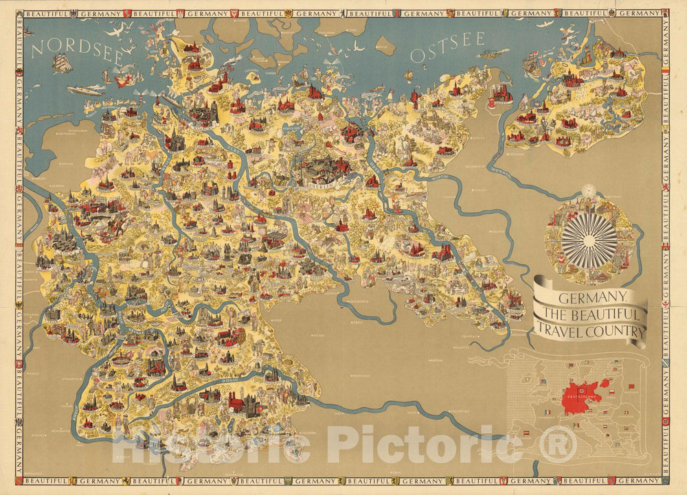 Historic Map - Pocket Map, Germany, the beautiful travel country 1936 - Vintage Wall Art