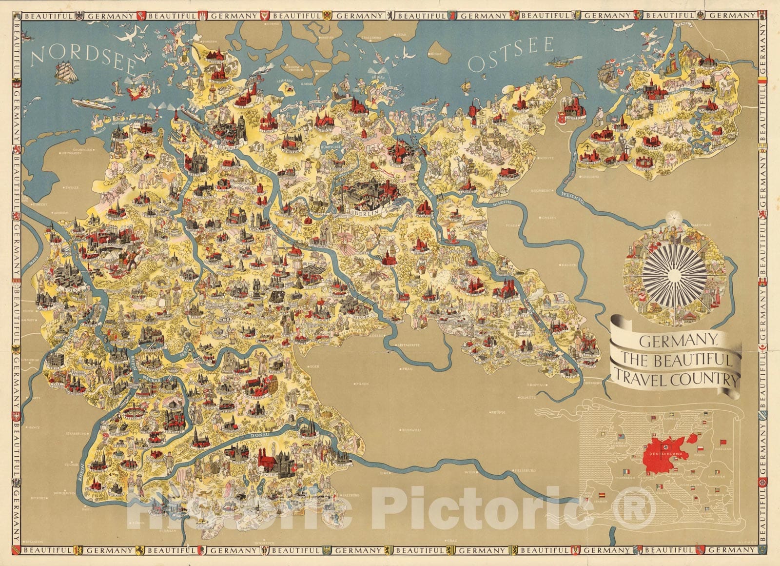 Historic Map - Pocket Map, Germany, the beautiful travel country 1936 - Vintage Wall Art