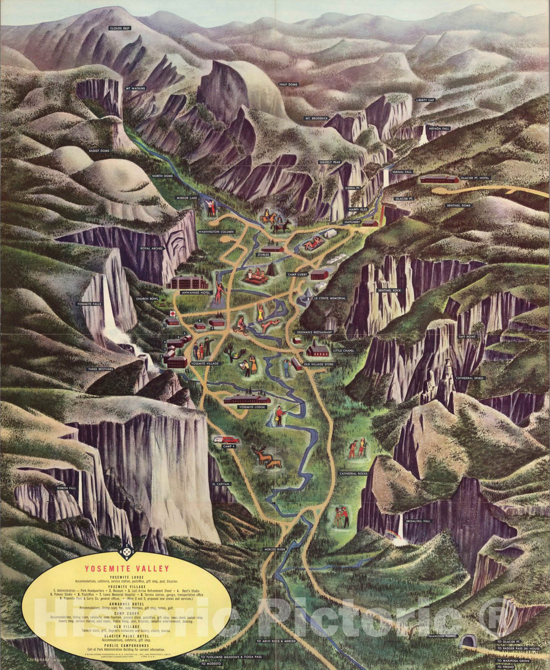 Historic Map : Pocket Map, Yosemite Valley 1955 - Vintage Wall Art