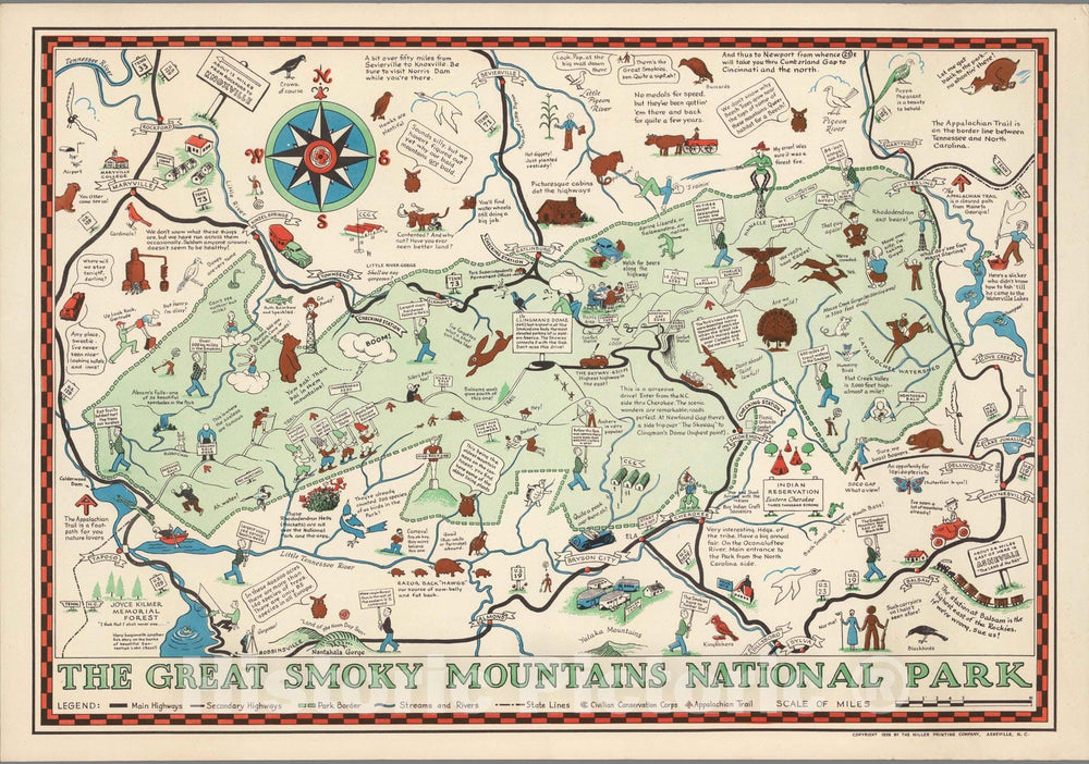 Historic Map - The Great Smoky Mountains National Park 1939 - Vintage Wall Art