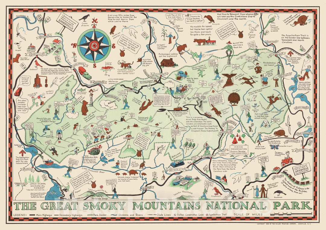 Historic Map - The Great Smoky Mountains National Park 1939 - Vintage Wall Art