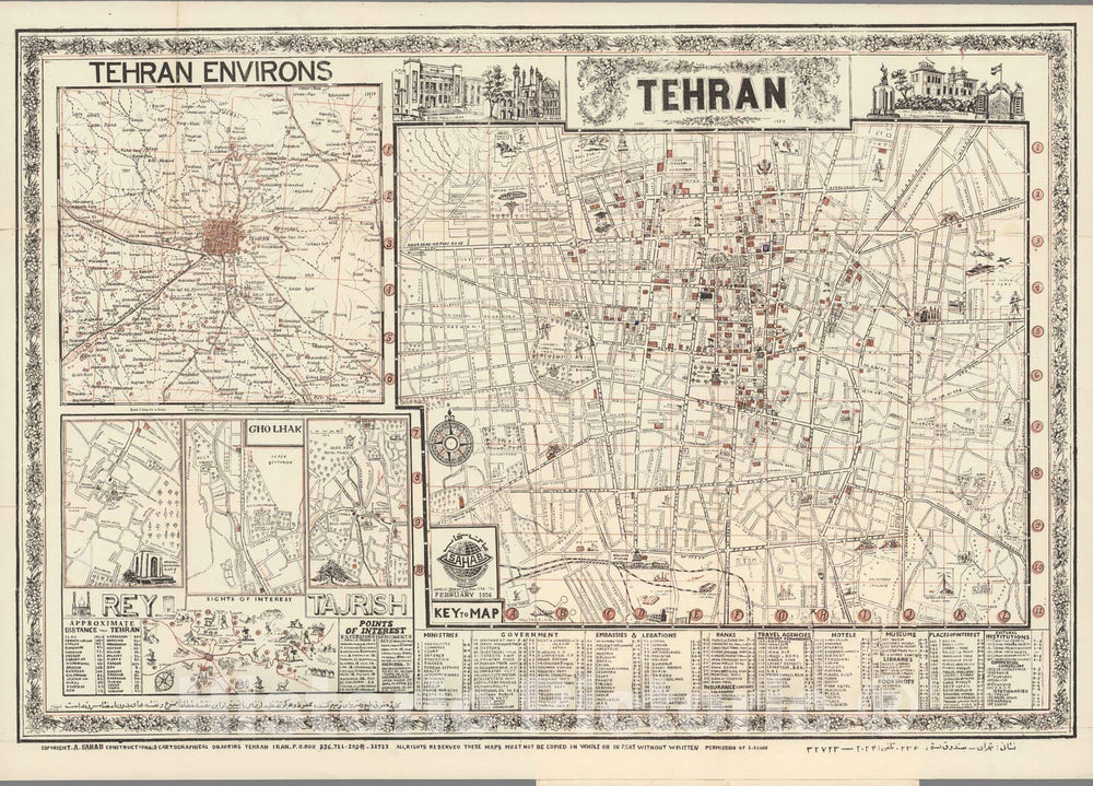 Historic Map - Pocket Map, Tehran. 1956-1334 1956, - Vintage Wall Art