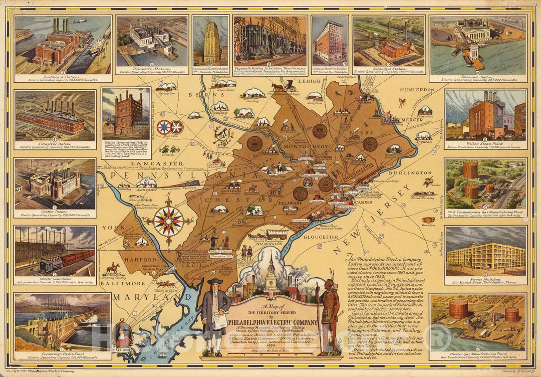 Historic Map : the territory served by Philadelphia Electric Company, 1951 - Vintage Wall Art