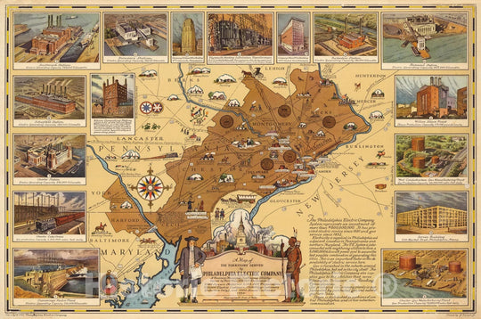 Historic Map : the territory served by Philadelphia Electric Company, 1951 - Vintage Wall Art