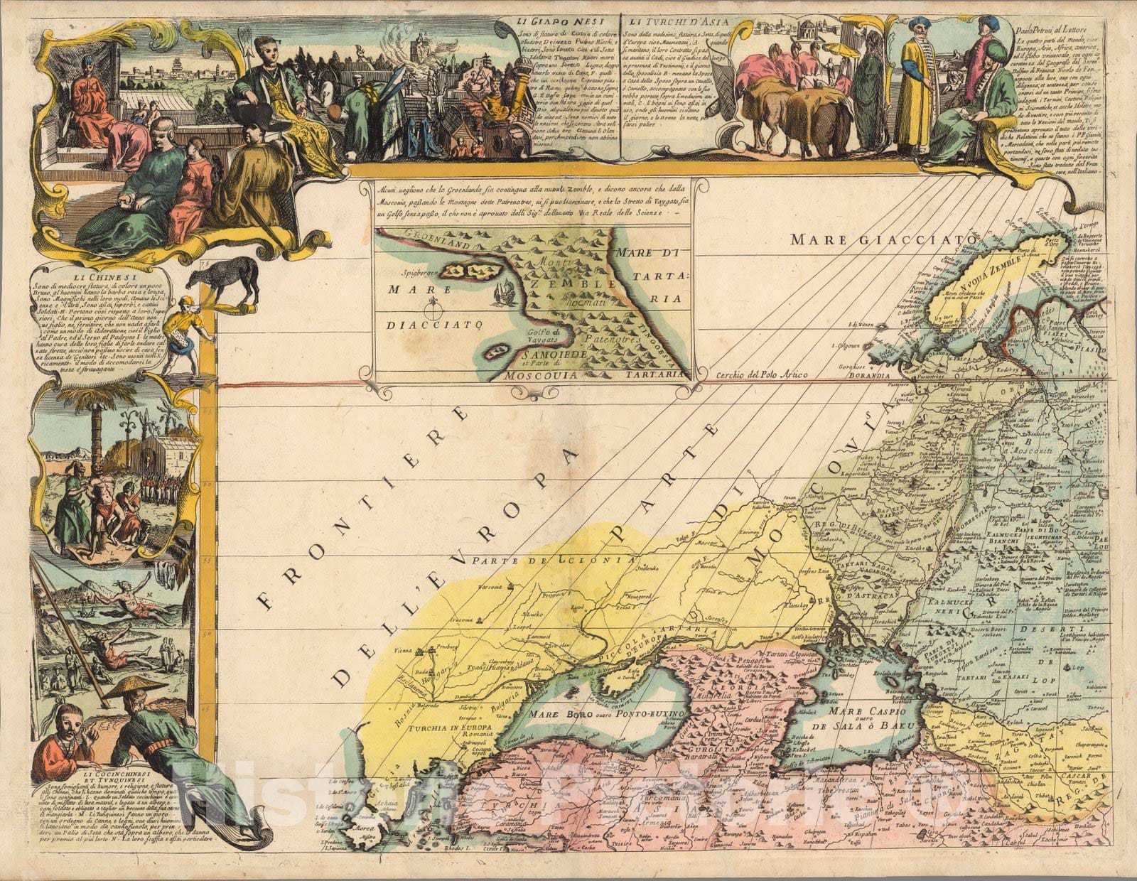 Historic Map : Asia Minor (Asia) Paolo Petrini. (insets) Moscouia Tatratia. (with) Cerchio del Polo Artico. 1700 , Vintage Wall Art