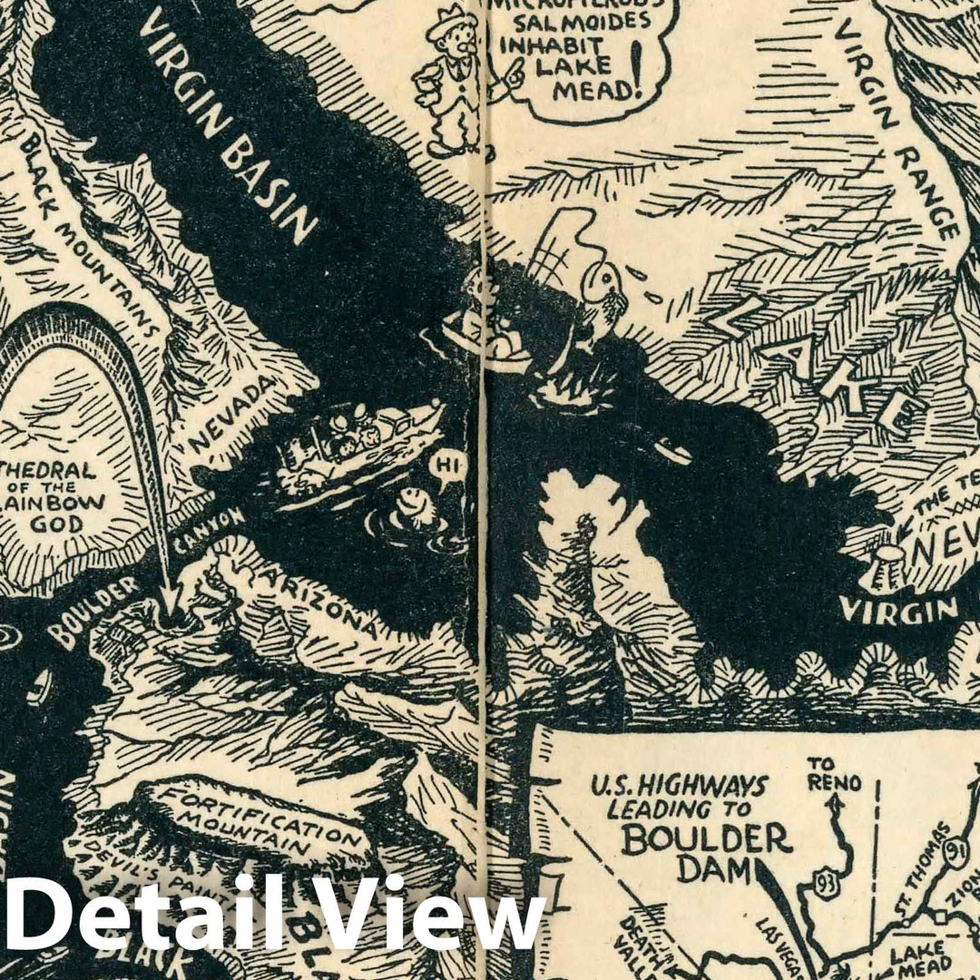 Historic Map : Reg Manning's Cartoon Map of Boulder Dam Country, 1938 - Vintage Wall Art