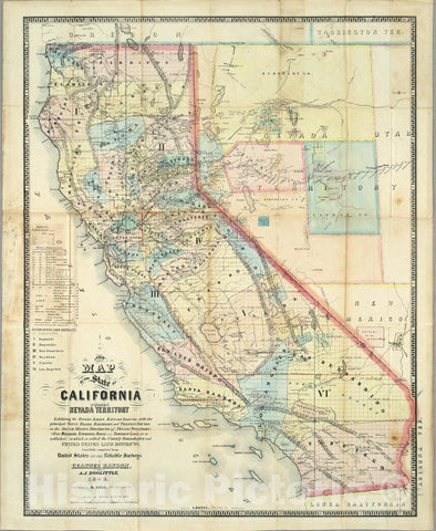 Historic Map - New Map of The State of California And Nevada Territory, 1863 - Vintage Wall Art