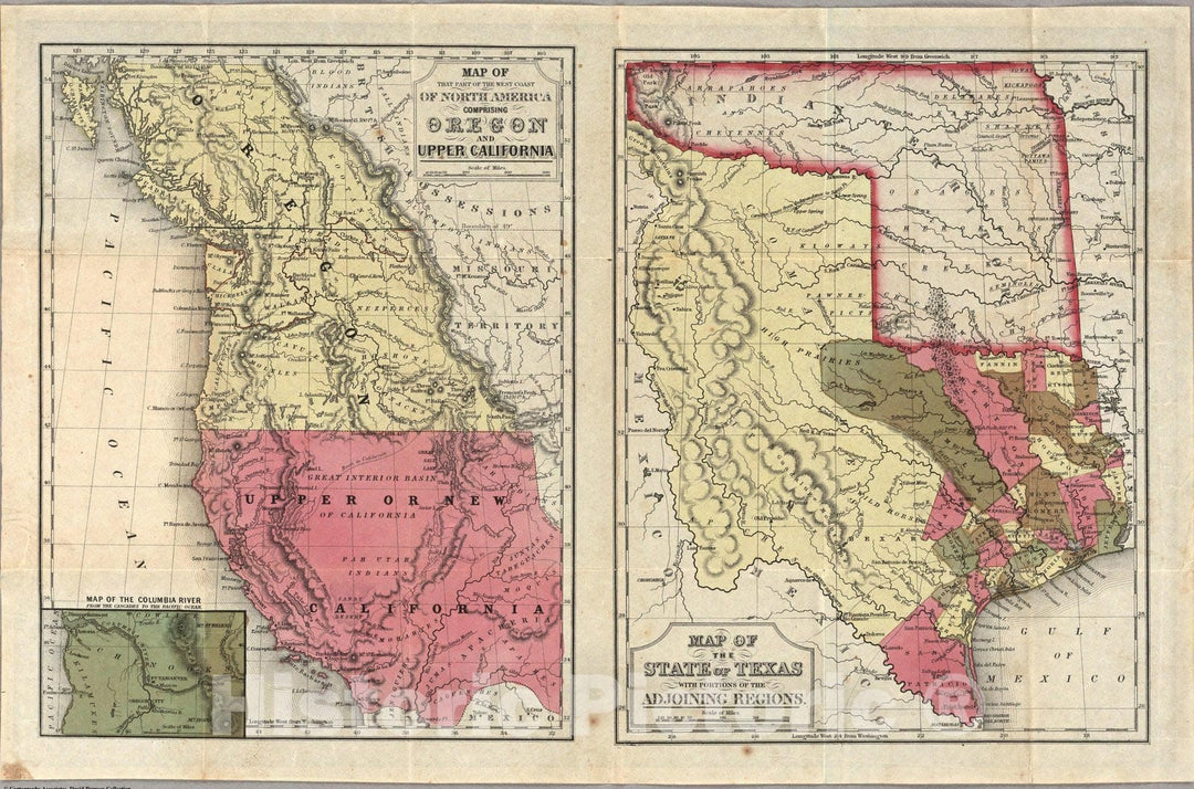 Historic Map : Guide Book, Geographical Description of The State of Texas. 1846 - Vintage Wall Art