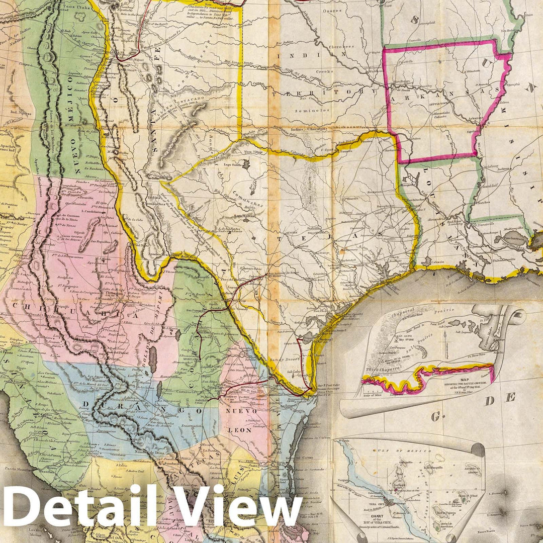 Historic Map : Mexico, Texas, Mapa de los Estados Unidos De Mejico, 1847 , Vintage Wall Art