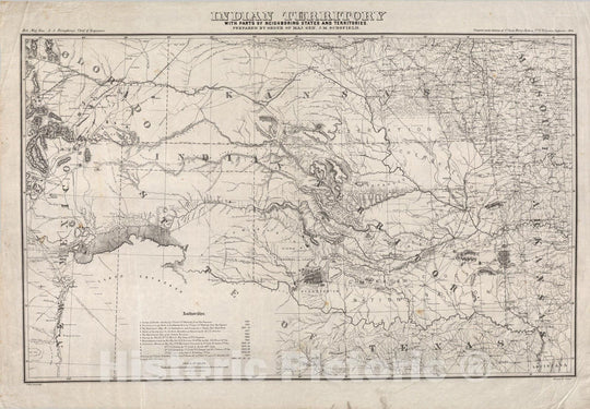 Historic Map : Indian Territory With Parts of Neighboring States And Territories. 1869 - Vintage Wall Art