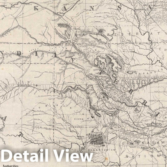 Historic Map : Indian Territory With Parts of Neighboring States And Territories. 1869 - Vintage Wall Art