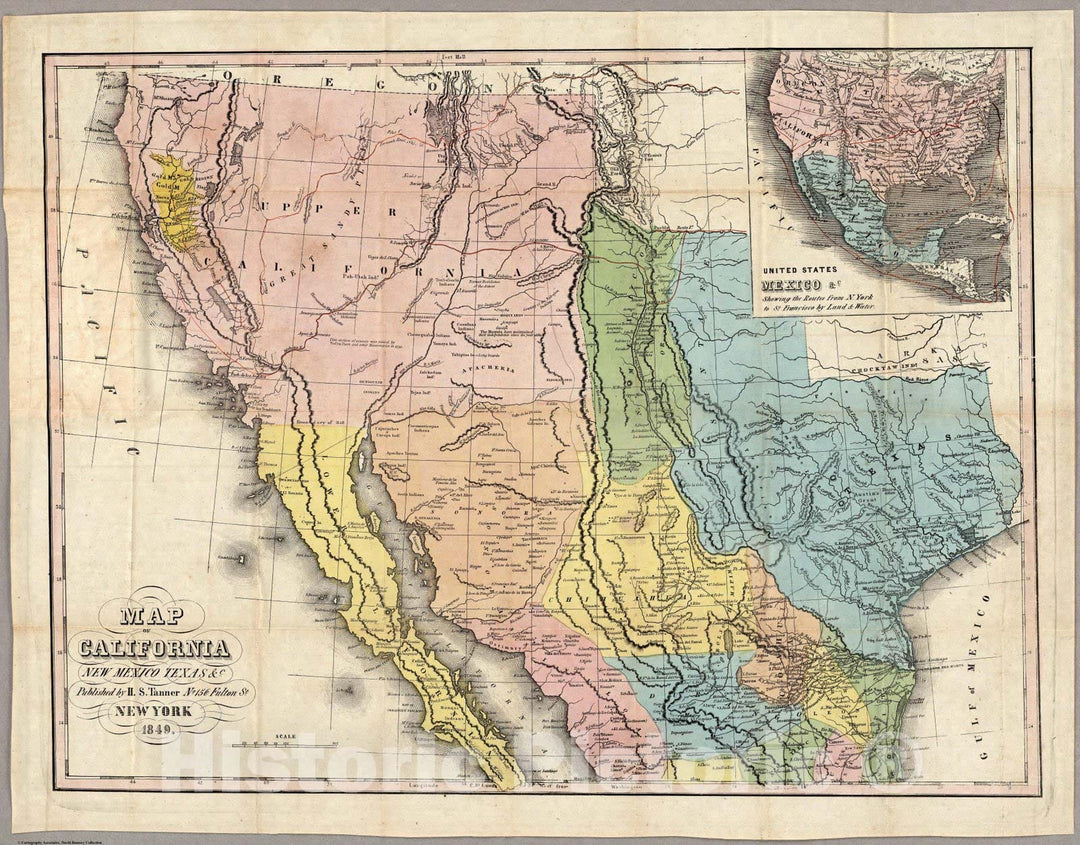 Historic Map : Map of California New Mexico Texas &c, 1849 - Vintage Wall Art