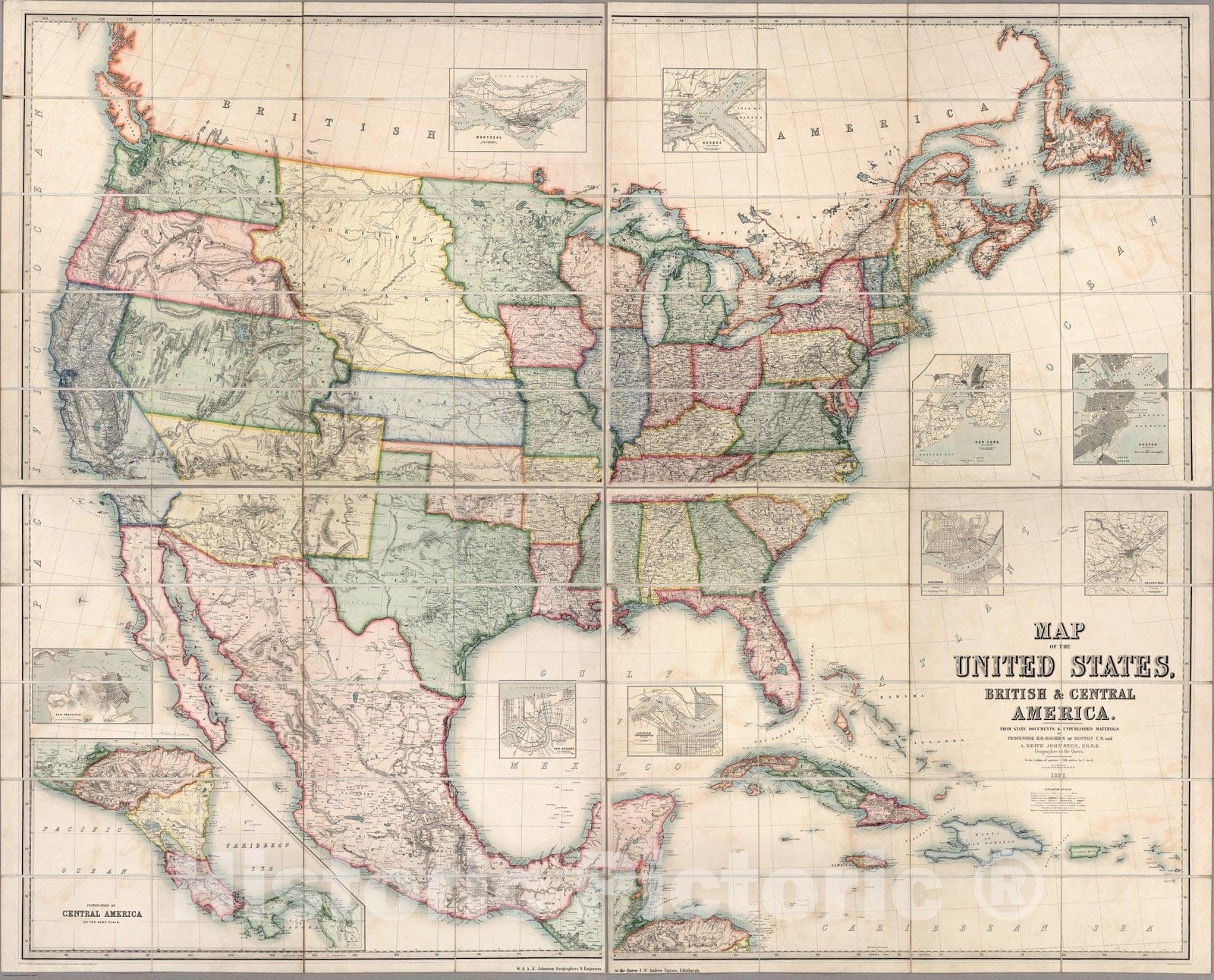 Historic Map : Map of The United States, British & Central America, 1857 - Vintage Wall Art