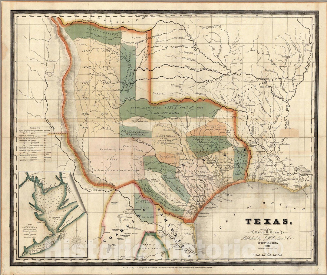 Historic Map : Pocket Map, Texas, By David H Burr. 1835 - Vintage Wall Art