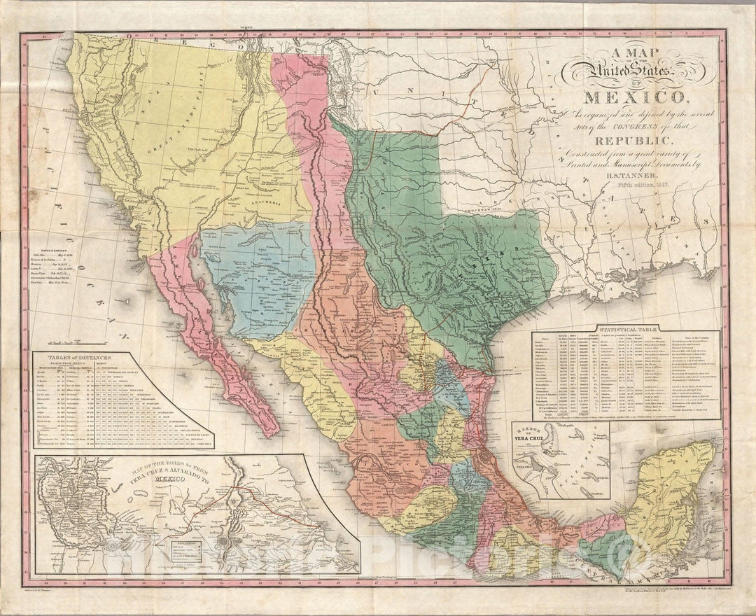 Historic Map : The United States of Mexico, 1847 - Vintage Wall Art