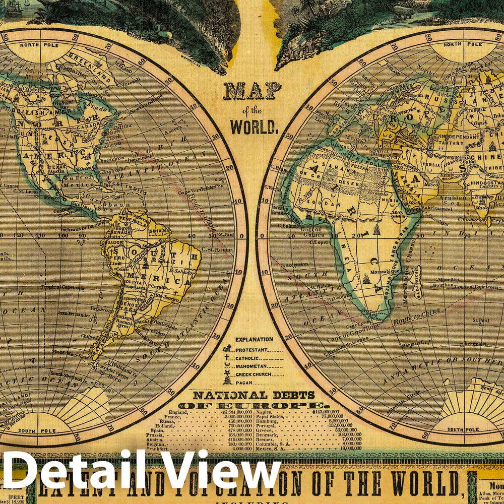 Historic Map : Broadside, Pictorial View of the World. 1847 - Vintage Wall Art