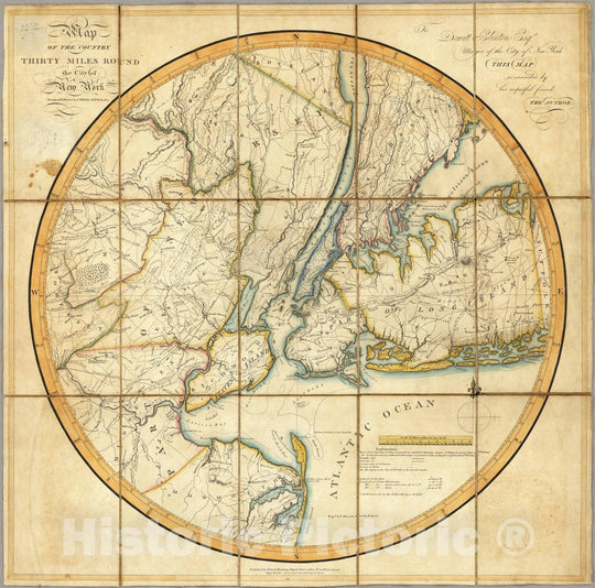 Historic Map : Map of The Country Thirty Miles Round the City of New York, 1811 - Vintage Wall Art