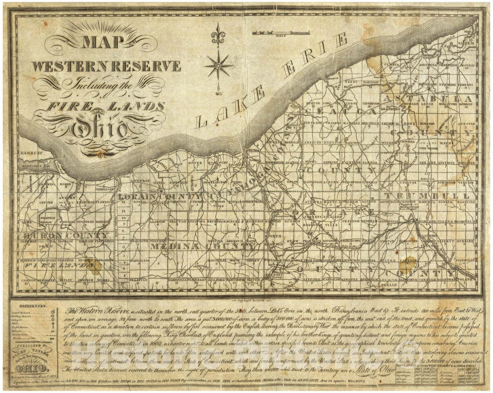 Historic Map - Map of The Western Reserve Including the Fire Lands In Ohio, 1833 - Vintage Wall Art