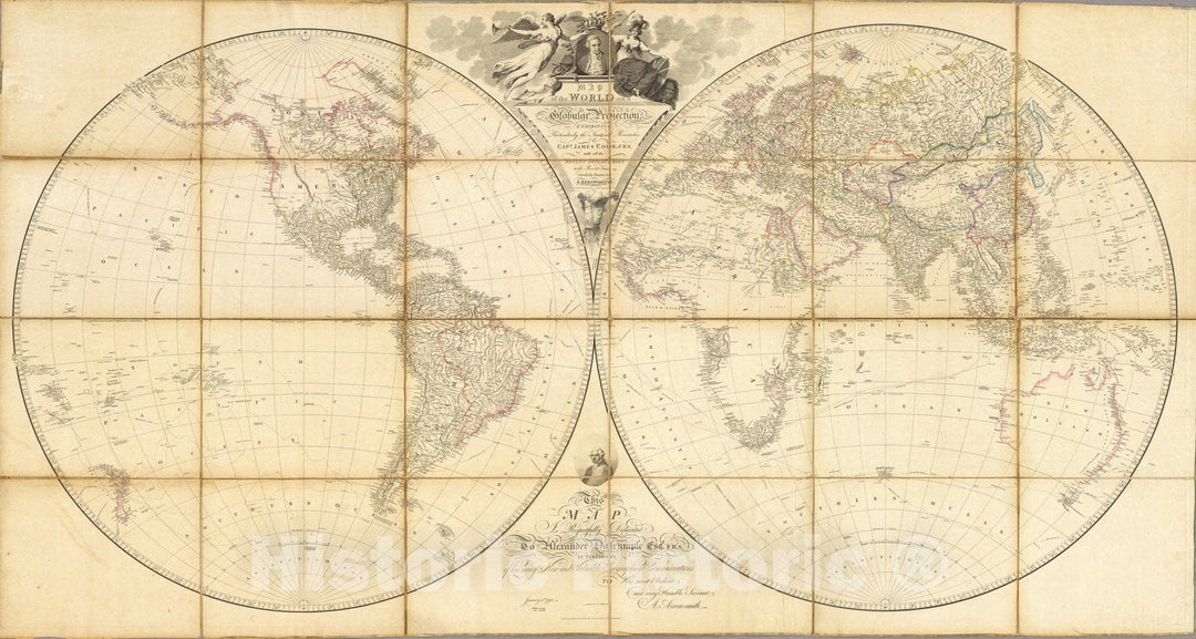 Historic Map : Map of the World.Exhibiting.the.Researches of Capn. James Cook, 1808 - Vintage Wall Art