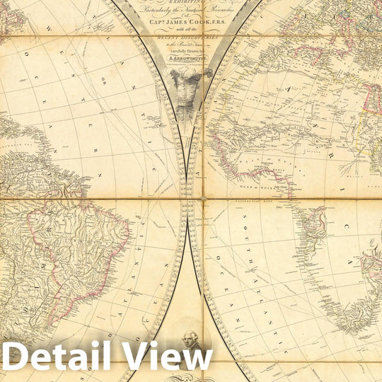 Historic Map : Map of the World.Exhibiting.the.Researches of Capn. James Cook, 1808 - Vintage Wall Art