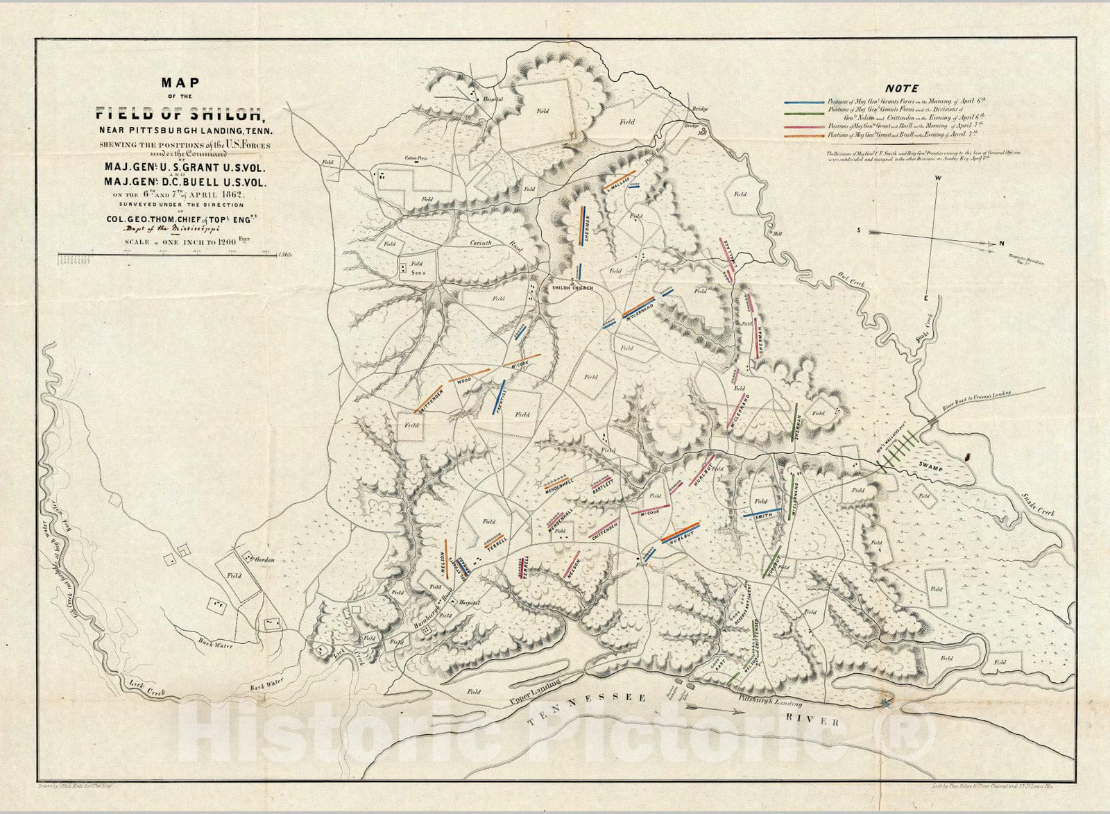 Historic Map : Map of The Field of Shiloh, Near Pittsburgh Landing, Tenn, 1862 - Vintage Wall Art