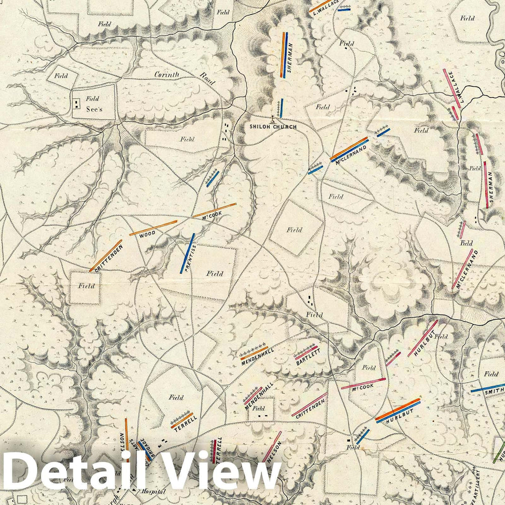 Historic Map : Map of The Field of Shiloh, Near Pittsburgh Landing, Tenn, 1862 - Vintage Wall Art