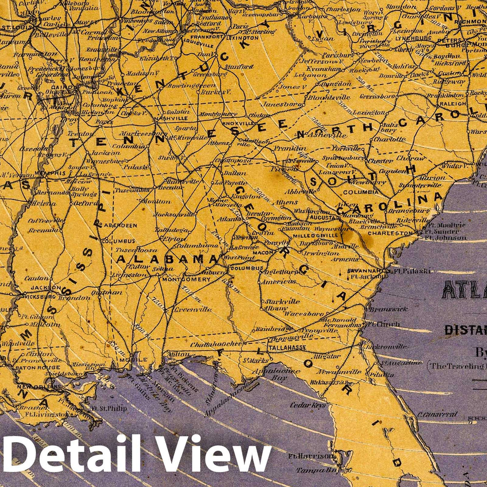 Historic Map : Map of the Atlantic States, Showing Distances From Washington (In BeeLine) By 50 Mile Circles, 1861 - Vintage Wall Art