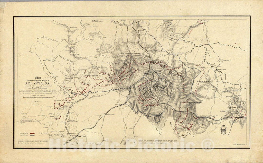 Historic Map : Map illustrating the Siege of Atlanta, Ga, 1864 - Vintage Wall Art