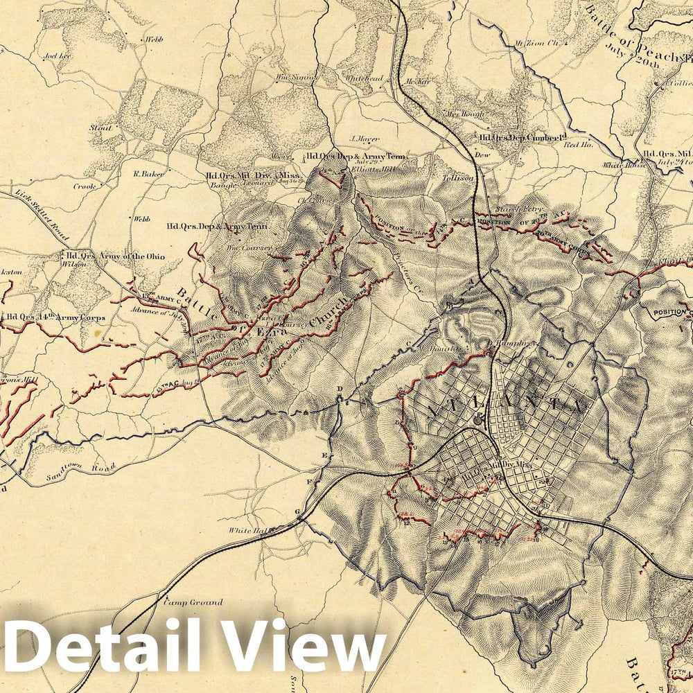 Historic Map : Map illustrating the Siege of Atlanta, Ga, 1864 - Vintage Wall Art