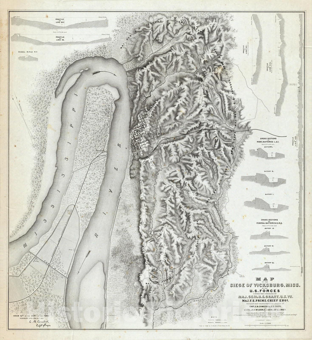 Historic Map : Map of The Siege of Vicksburg, Miss, 1863 - Vintage Wall Art